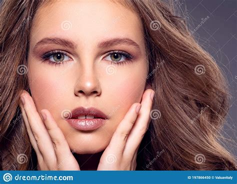 Beautiful Brown Hair Girl With Long Hair Close Up Of A Pretty Caucasian Girl With Healthy Skin