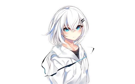 4096x2304px Free Download Hd Wallpaper Anime Original Blue Eyes Hoodie White Hair