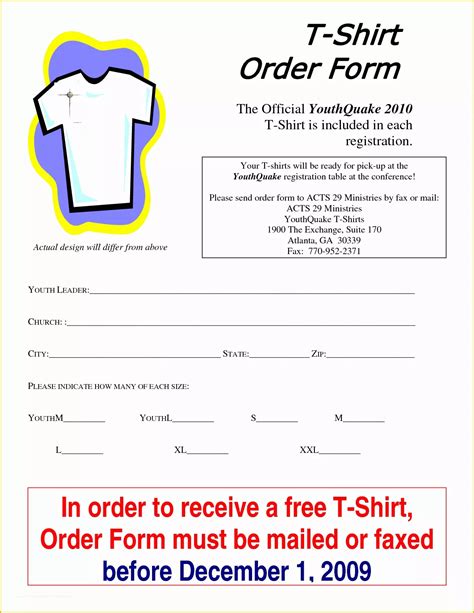 T Shirt Order Form Template Free Printable Template Printable