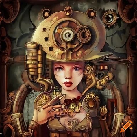 Steampunk Illustration Of Girl With Fused Machines On Craiyon