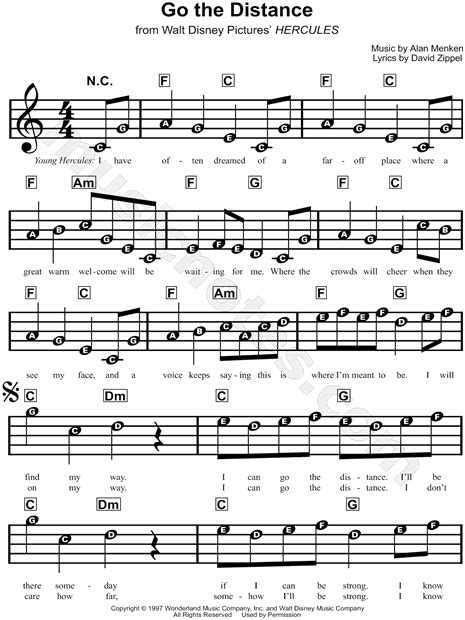 Go The Distance From Walt Disneys Hercules Sheet Music For