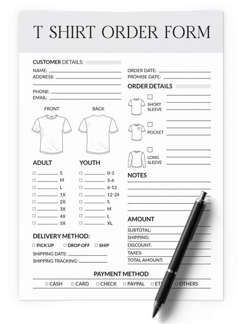 Editable Shirt Order Form Tshirt Order Form Template Etsy Template