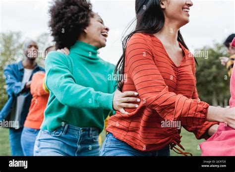 Multiethnic People Dancing Outdoor Happy Friends Having Fun At Park