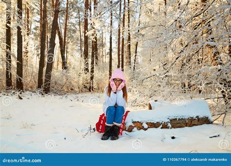 Girl In Winter Forest With Snow Covered Branches Of Trees Fairy Beauty