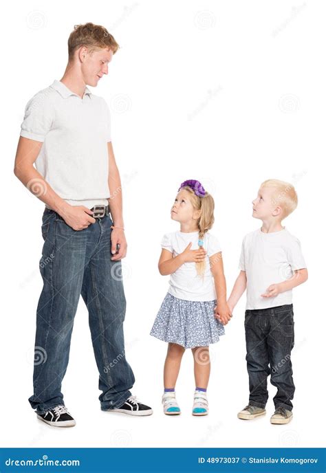 Younger Brother And Sister Look At Older Brother Stock Image Image Of