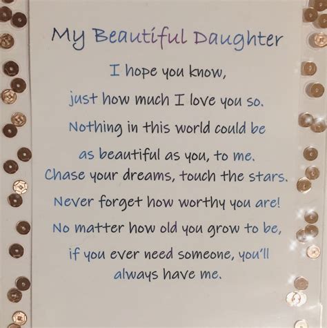 My Beautiful Daughter Poem Card Etsy