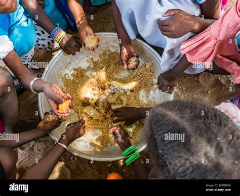 Senegalese Children Eat At School Together In A Traditional Way