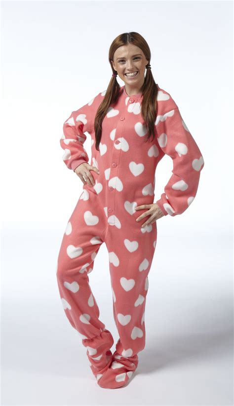 Snuggaroo Women S Pink Love Heart Valentines Footed Onesie Pyjamas Pjs