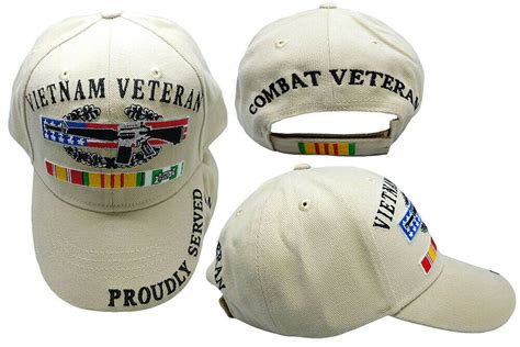 Vietnam Veteran Proudly Served Combat Veteran Ribbon Khaki Embroidered Cap Hat Walmart Com