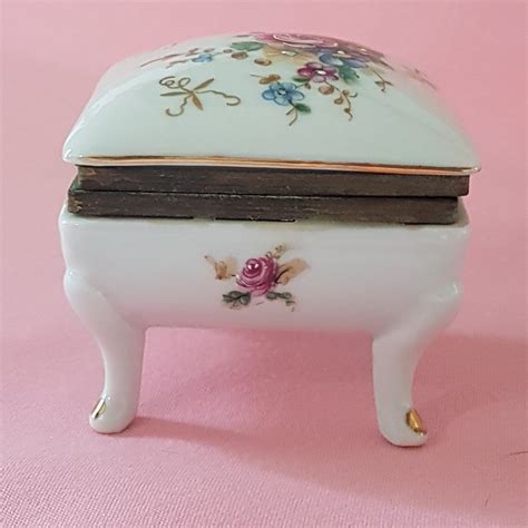 Vintage Square Porcelain China Trinket Box Jewelry Box With Hinged Top