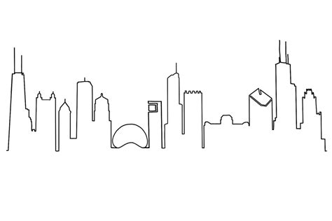 Chicago Skyline Simple Drawing Sketch Coloring Page