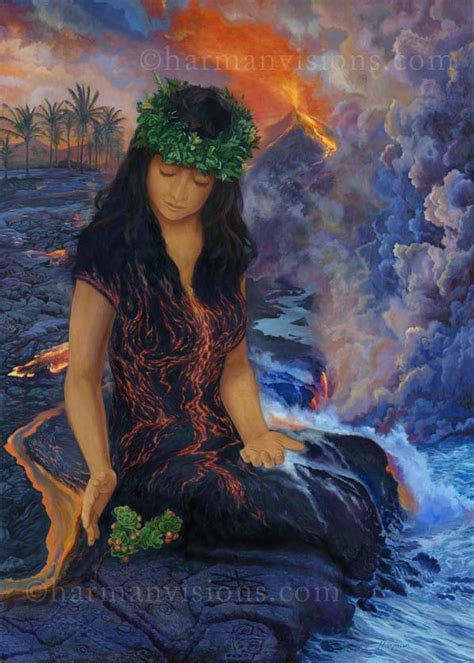 Visionary Painting Goddess Pele Pele Near Volcano Hawaiian Goddess