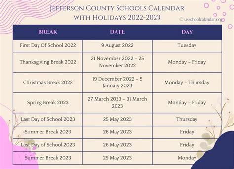 2025 and 2026 School Calendar Jefferson County