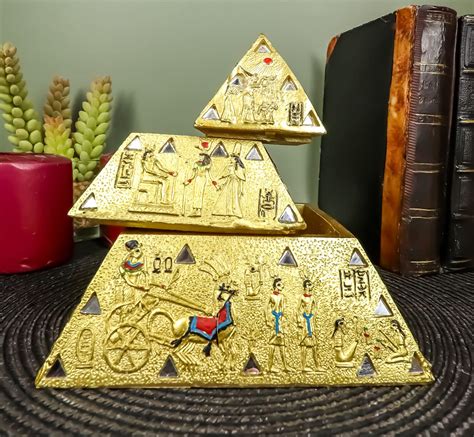 buy ebros egyptian golden pyramid of the gods and deities stackable jewelry box statue etched
