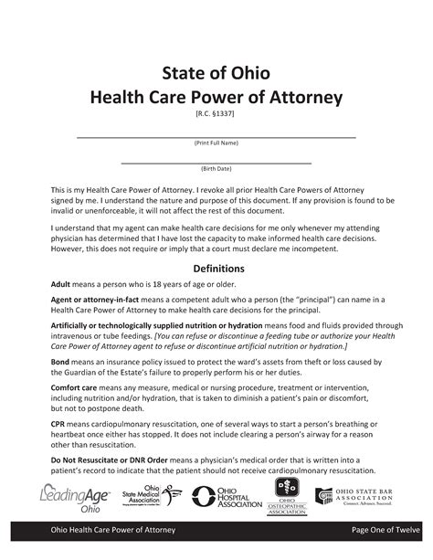 Free Ohio Medical Power Of Attorney Form Pdf