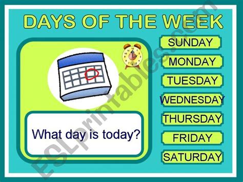 Esl English Powerpoints Days Of The Week Game