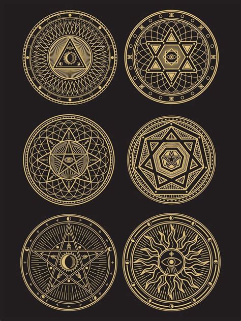 Golden Occult Mystic Spiritual Esoteric Vector Symbols By