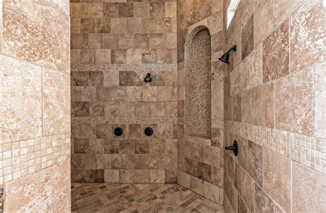 You'll need the large one for an adult. Extra large travertine shower with arched alcove and high ...