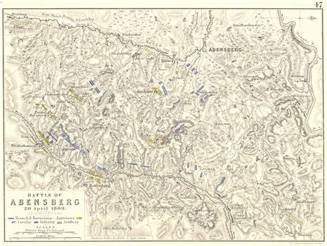 Battle Of Abensberg 20th April 1809 Germany Napoleonic Wars 1848 Old Map