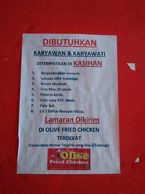 Pt mukti abadi sadaya merupa… Lowongan Kerja Olive Fried Chicken Yogyakarta Mei 2016 ...