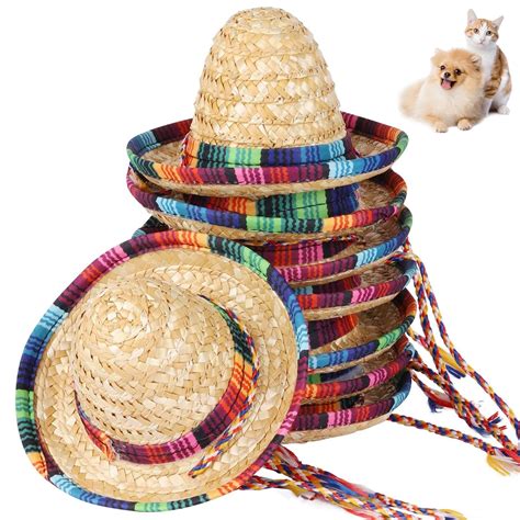 Cute Mini Puppy Dog Cat Straw Woven Sun Hat Cap Mexican Sombrero Pet