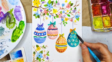 Рисунок на пасху Как нарисовать пасхальные яйца акварелью Акварель