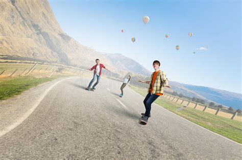 Young People Riding Skateboard Stock Photo Image Of Longboard