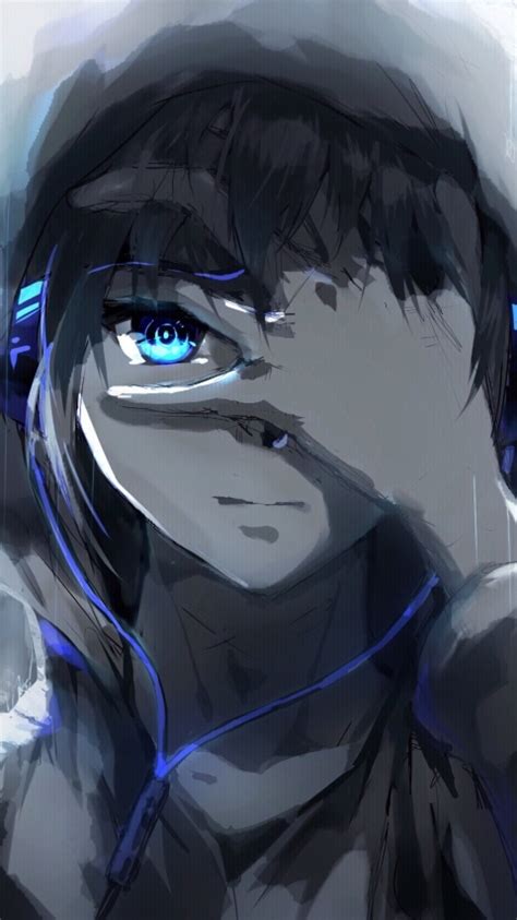 Wallpaper Headphones Blue Eyes Painting Anime Boy Hoodie