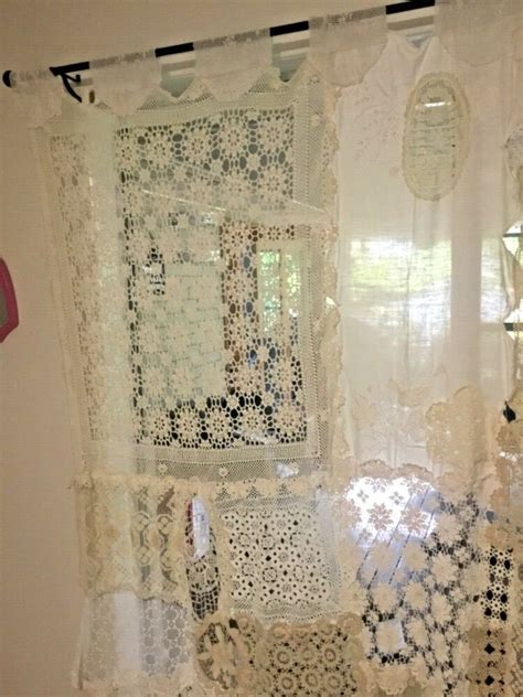 White Cream Beige Crochet Doilie Curtain Vintage Doilies Patchwork