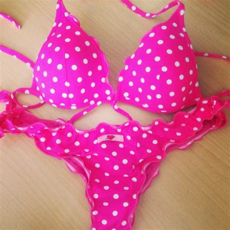 Pink Polka Dotted Bikini Bikinis Polka Dot Bikini Swimwear My Xxx Hot