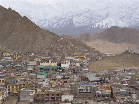 Leh City View With Snow Mountain Ladahk Kashmir India Editorial
