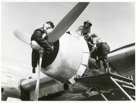 Female Mechanics Working On An Airplane Engine California July 1945