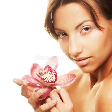 Girl Holding Orchid Flower In Her Hands Stock Photo Image Of Beauty