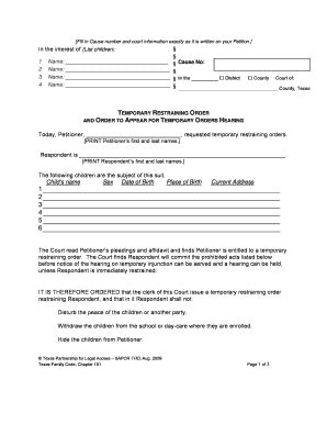orders texas form fill  printable fillable