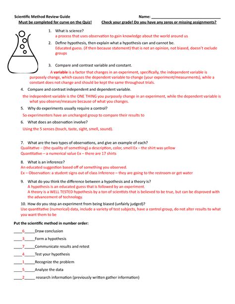 Scientific Method Review Guide Answer Key Scientific Method Review