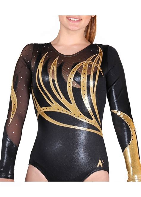 Zoe K141 Black And Gold Shimmer Long Sleeved Gymnastics Leotard