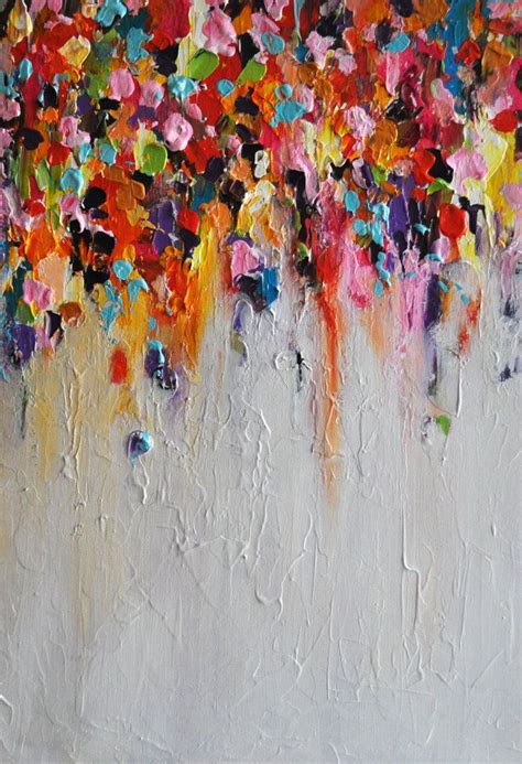 Abstract Painting On Panel Original Painting Rainbow Rain Heavy