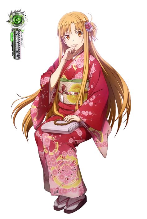 Sword Art Onlineasuna Yuuki Beautifull Red Kimono Render Ors Anime