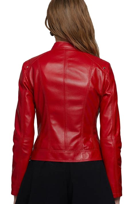 Emily Canham Women S Real Red Leather Sport Style Jacket