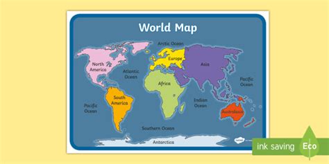 Free World Map With Names Geography Primary Resource