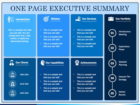 One Page Executive Summary Powerpoint Template Ppt Slides