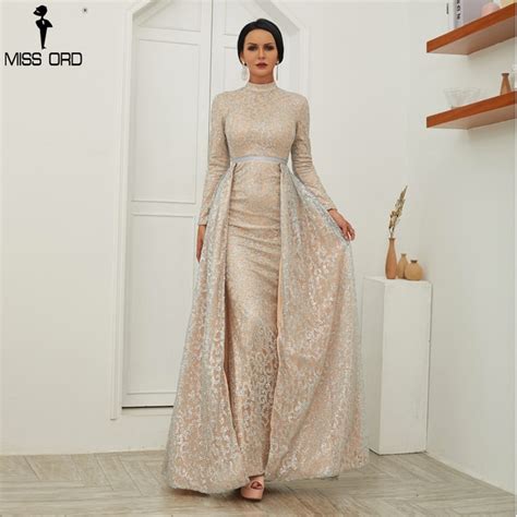 Buy Missord 2018 Women Sexy High Neck Long Sleeve Glitter Evening Dresses