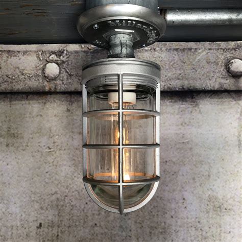 Flush Mount Cage Light Galvanized Grey Cage Light Industrial