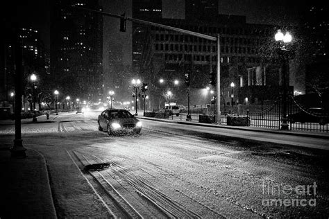 Urban Scenes Of Snowy City At Night Photograph By Joaquin Corbalan