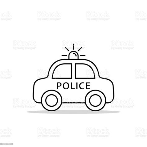 Strict caucasian male police officer shouting through a megaphone by a cop car #1093683 by hit toon. Police Car Line Icon Vector Isolated Flat Design Outline ...