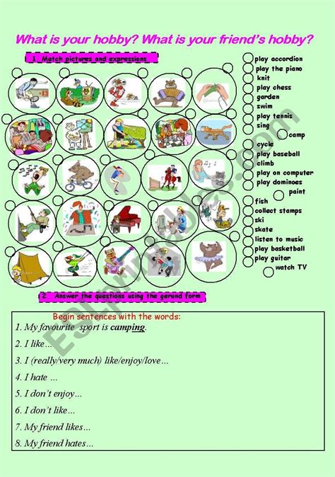 What Is Your Hobby Esl Worksheet By Zhenja86
