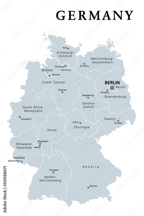 Germany Gray Political Map States Of The Federal Republic Of Germany