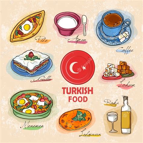 Premium Vector Turkish Delicacy Dishes In Hand Drawn Style