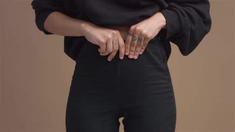 Closeup Of Womans Waist Hand Touching Pants Stock Footage Sbv