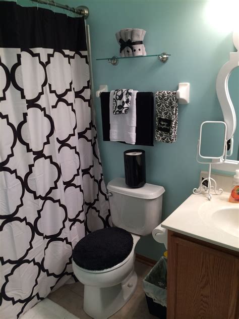 Black White And Blue Bathroom Small Apartment Bathroom Restroom
